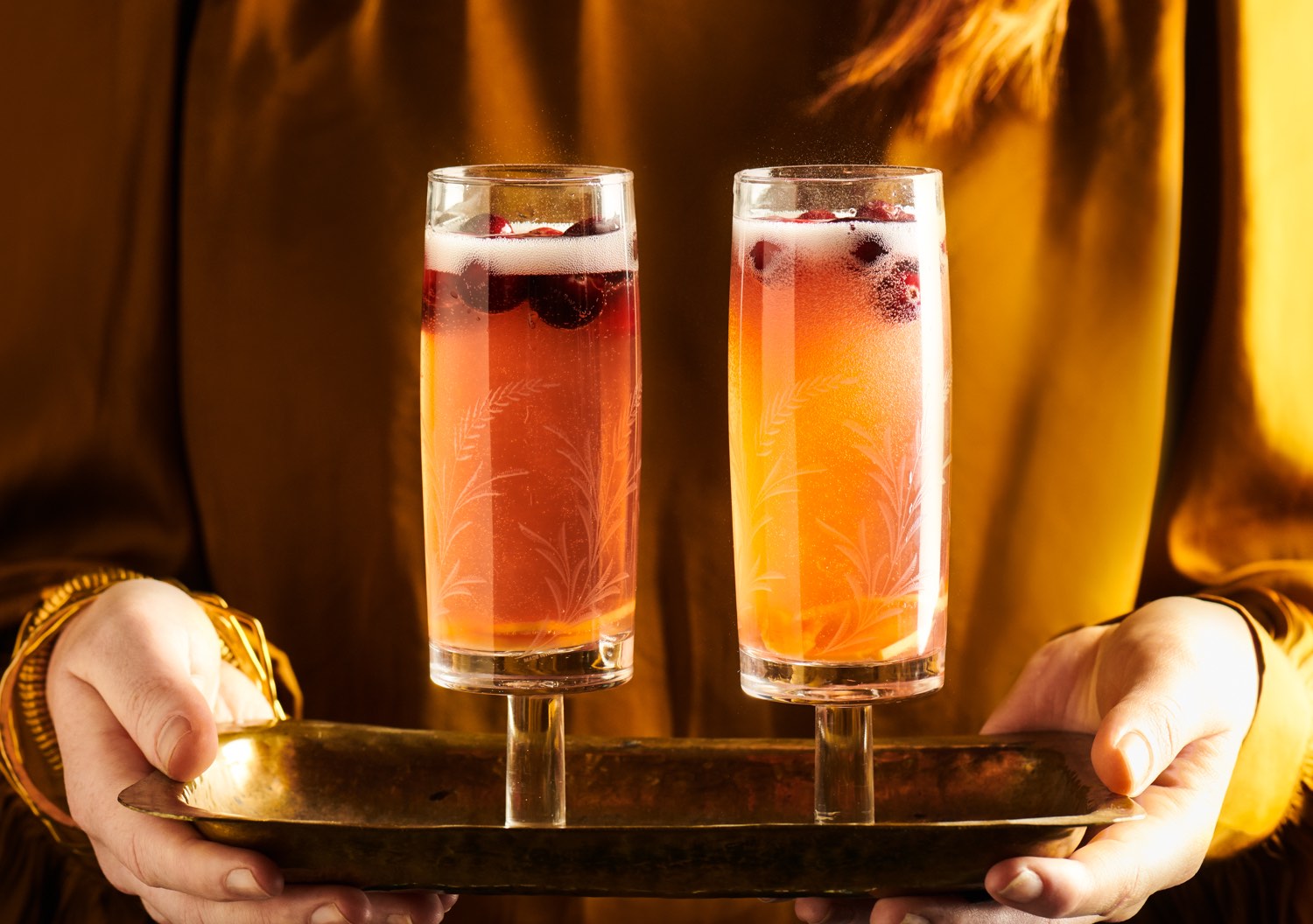 Holiday drinks on tray commercial food photographer Sarah Flotard 