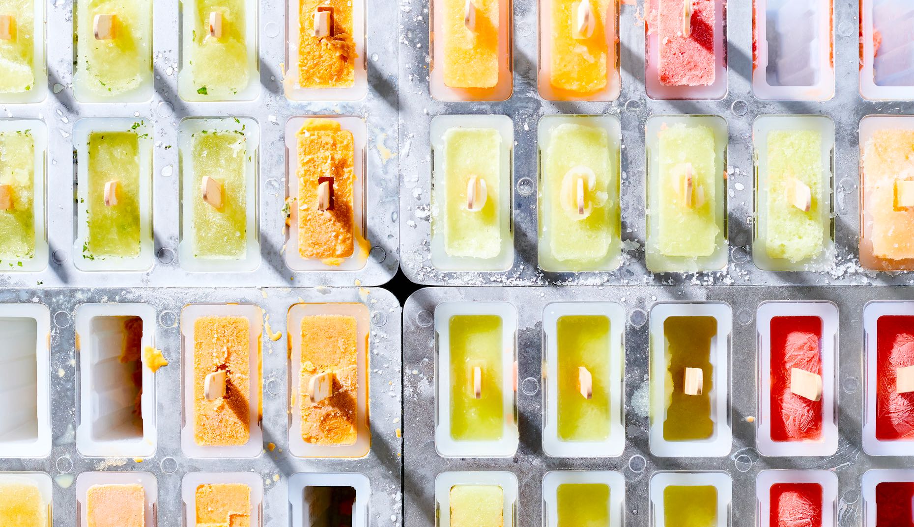 Popsicles frozen in tray by commercial food photographer Sarah Flotard 